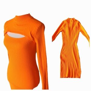 NWOT ❗️  Love and Joy orange knit sweater dress M size cut accent